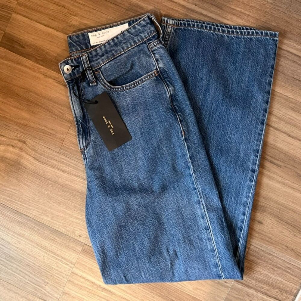 NWT rag & bone Lori Mid Rise Wide Leg Jeans - Medium Wash Denim - Size 26